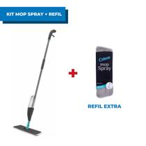 Kit Rodo Mop Spray Com Reservatório Água + Refil Microfibra Celeste Limpeza Rápida Lava e Seca Refil Lavável Almofada Limpador