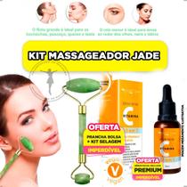 Kit rolinho Pedra de Jade Verde massage + Sérum 10 em 1
