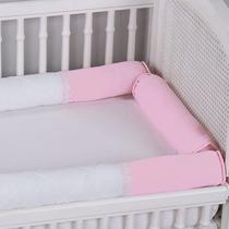 Kit Rolinho Protetor de Berço Bebê Almofadas Protetoras Rosa