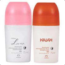 KIT Roll On Desodorante Antitranspirante Invisível Feminino Natura Luna 75mL + Kaiak Clássico 75mL