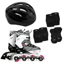 Kit Roller Patins Regulavel 34/37 + Conjunto Protecao Joelheira, Cotoveleira, Protetor de Punho + Capacete M Mor