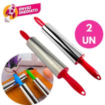 Kit Rolo Abrir Massa Inox Cabo Plástico Colorido Macarrão Pastel Pães Pizzaria Confeitaria