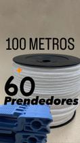 Kit Rolo Corda Náutica para Varal 100 metros 4 mm super branca + 60 prendedor de roupa