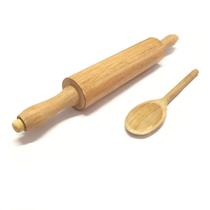 Kit Rolo de Massa e Colher de Pau de Madeira Atóxica