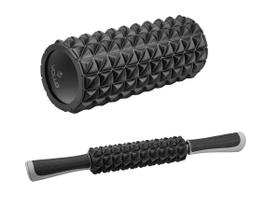 Kit Rolo e Bastão de Massagem e Liberação Miofascial Preto Pilates Yoga Vollo Kit Rolo e Bastão de Massagem e Liberação Miofascial Preto Pilates Yoga Vollo