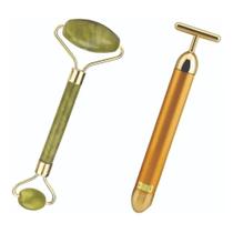 Kit Rolo Facial Pedra De Jade Rolo Verde + Massageador Anti Rugas Idade Firma A Pele E Rejuvenesce