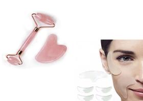 Kit Rolo Massageador Facial e Adesivo De Silicone Anti Rugas
