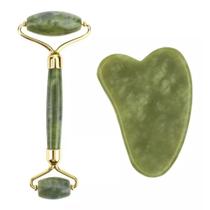 Kit Rolo Massageador Pedra Jade + Gua Sha Pedra Mey Brasil Kit Rolo Massageador Pedra Jade + Gua Sha Pedra Mey Brasil