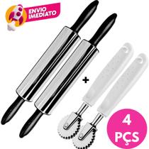 Kit Rolo Para Abrir Massa Inox E Carretilha Corta E Fecha Cortador Massa Pastel Massa Folhada Kit Rolo Para Abrir Massa Inox E Carretilha Corta E Fecha Cortador Massa Pastel Massa Folhada