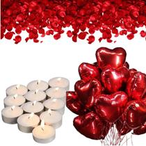 KIT Romântico 10 Balões coração 400 pétalas de rosa 20 velas