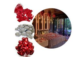 Kit Romântico Dia dos Namorados 500 Pétalas de Rosas Artificiais + 12 Velas + 10 Balões Coração.