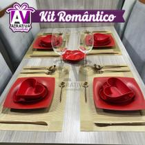 Kit romantico vermelho 4 pratos refeição+4 pratos coração+4 cumbuca coração