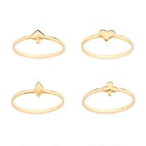 Kit Rommanel Banhado Ouro 4 Anéis Naipes de Baralho 513541
