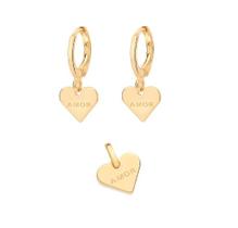 Kit Rommanel Banhado Ouro Brinco Argola E Pingente Coração Amor