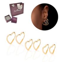 Kit Rommanel Banhado Ouro Trio Argolas De Coração 527288