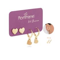 Kit Rommanel brinco argola coração pêndulo solitário liso 527462