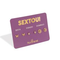 Kit Rommanel brinco borboleta, flor e solitário folheado a ouro 18k com zircônias 527229