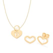 Kit Rommanel Brinco Coração Colar 42cm Letra D Pra Presente