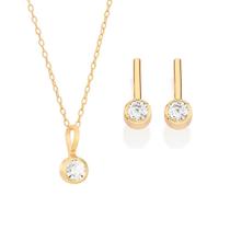 Kit Rommanel Brinco Filete Com Zircônia Colar Ponto Luz 42cm