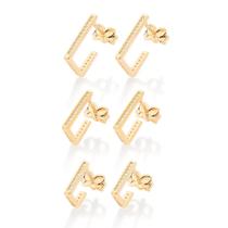 Kit Rommanel Com 3 pares De Brincos Luxo Com Zircônias Banhados Ouro 18k Kit Rommanel Com 3 pares De Brincos Luxo Com Zircônias Banhados Ouro 18k