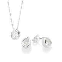 Kit Rommanel Conjunto Brinco Colar Prata 925 Gota Zircônia