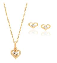 Kit Rommanel Coração Vazado Cristal Colar Brinco E Kit Luxo Kit Rommanel Coração Vazado Cristal Colar Brinco E Kit Luxo