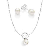 Kit Rommanel Prata 925 Pérola Brinco Colar 42cm