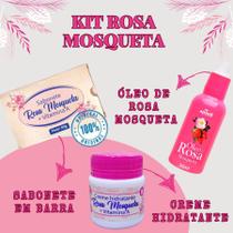Kit rosa mosqueta - sabão em barra + creme hidratante + óleo de rosa mosqueta