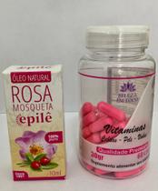 Kit Rosa Mosqueta + Vitamina Silício Cabelo Pele Unha C/60