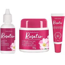 Kit Rosativ: 1 Creme Facial Clareador Rosa Mosqueta 55g + 1 Óleo De Rosa Mosqueta 30mL + 1 Creme Regenerador Olhos 15g