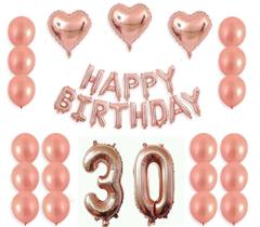 Kit Rose Gold Decoração Balões + Happy Birthday Rose gold - Festas e Decor