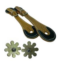 Kit roseta 8 dentes em metal + correia em couro legítimo bovino para espora profissional, troca das velhas, cavaleiro/as