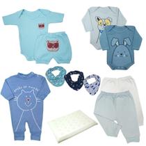 Kit Roupa Bebê 11 Pçs Body Short Macacão Bandana Travesseiro