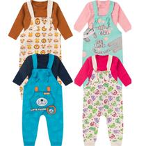 kit Roupa Bebê 4 peças Jardineira e Body Manga Longa Menino Menina Material Suedine 100% Algodão tamanhos P M G 1 2 3