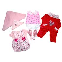 Kit Roupa Bebê Reborn com 3 Trocas, Manta e Naninha Vermelho
