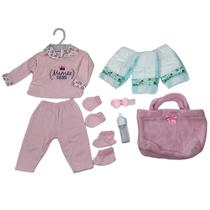 Kit Roupa Boneca Bebê Reborn Bolsa Conjunto Mamãe Reborn Cor:Rosa claro