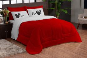 Kit Roupa Cama Cobre Leito Edredom 5pcs Casal Queen Ternura ELE ELA MINNIE MICHEY Fronhas ESTAMPADA