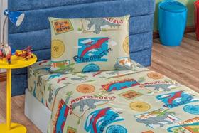 Kit Roupa Cama Solteiro Infantil Menina 3P - En - Dinossauro