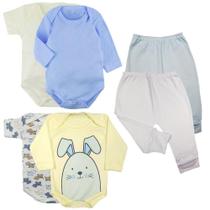 Kit Roupa de 6 Pças Body Manga Longa e Curta e Mijão Suedine