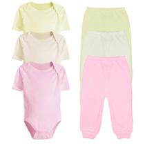 Kit Roupa De Bebê 06 Pçs Body Manga Curta Mijão Menina