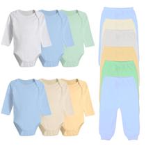 Kit Roupa De Bebê 12 Peças Body Manga Longa E Mijão Algodão