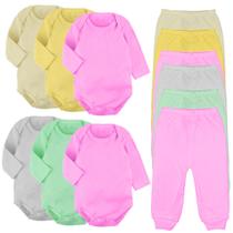 Kit Roupa De Bebê 12 Peças Body Manga Longa E Mijão Algodão