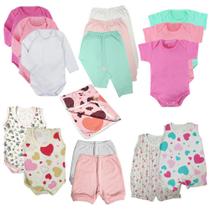 Kit Roupa de Bebê 16 Pçs Body Mijão Macacão Shorts e Cueiro