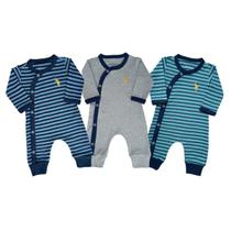 Kit Roupa de Bebê 3 Macacão Pijama Manga Longa Enxoval