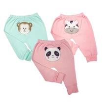 Kit Roupa de Bebê 3 Peças Calça Mijão Bumbum Bordado