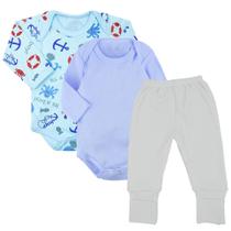 Kit Roupa de Bebê 3 Peças Enxoval Body Longo E Mijão Vira Pé Kit Roupa de Bebê 3 Peças Enxoval Body Longo E Mijão Vira Pé