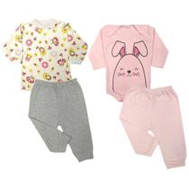 Kit Roupa de Bebê 4 Pç Body Mijão e Camiseta Várias Estampas