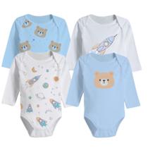 Kit Roupa De Bebê 4 Peças Body Estampado Manga Longa Algodão Kit Roupa De Bebê 4 Peças Body Estampado Manga Longa Algodão