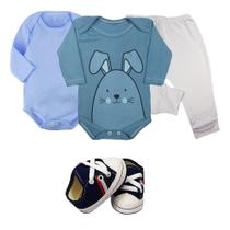 Kit Roupa de Bebê 4 Peças Body Longo Mijão e Sapatinho Promo Kit Roupa de Bebê 4 Peças Body Longo Mijão e Sapatinho Promo