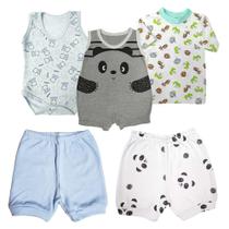 Kit Roupa de Bebê 5 Pçs Camiseta Body Short e Macacão Regata